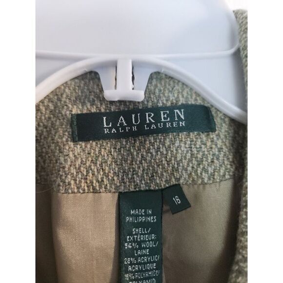 Lauren Ralph Lauren Women Green/Grey Tweed Wool Blend 3 Button Blazer size 16 - Picture 5 of 11